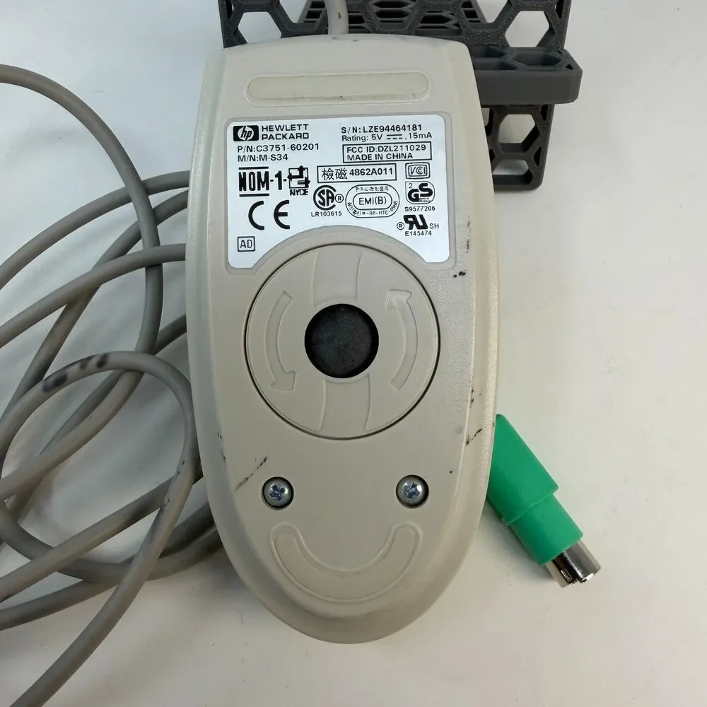 Vintage HP 2 Button PS/2 Mouse model M-S34